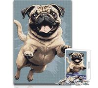 Puzzle vettoriale da 1000 pezzi con carlino che salta per adolescenti, gioco di apprendimento divertente con la mente, regalo perfetto per le feste, dimensioni 38x26cm