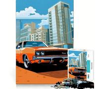 Puzzle vettoriale raffigurante una vecchia Dodge Charger per adulti, 1000 pezzi, ideale per rafforzare la memoria e il legame familiare, con bordi netti, perfetto come regalo di compleanno (50x75cm)