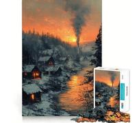 Puzzle "Villaggio invernale al tramonto" da 1000 pezzi,divertente rompicapo cognitivo,con pezzi ad incastro perfetti,regalo di compleanno (50x75cm)