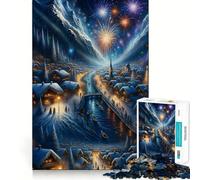 Puzzle "Villaggio invernale con fuochi d'artificio Notte" da 1000 pezzi Gioco di concentrazione mentale con bordi lisci e taglio di precisione Attività coinvolgente per serate tranquille (38x52cm)