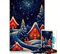 Puzzle "Villaggio invernale notturno" per ragazzi,1000 pezzi,gioco stimolante per la mente,montaggio sicuro e stabile,attività di condivisione per i propri cari (50x75cm)