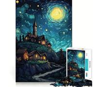 Puzzle "Villaggio notturno sotto un cielo stellato" per ragazzi, 1000 pezzi, gioco intelligente per tutta la famiglia, assemblaggio con motivo, Babbo Natale, scegli il tuo desiderio (50x75cm)