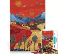Puzzle "Villaggio sotto il cielo rosso" da 1000 pezzi,gioco di concentrazione mentale,tagli di precisione,bordi lisci,gioco significativo per costruire connessioni (38x26cm)