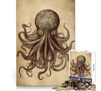 Puzzle vintage a forma di calamaro da 1000 pezzi per adulti, ideale per concentrazione, relax e svago, con taglio liscio e grazioso, un regalo perfetto (38x26cm)