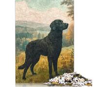 Puzzle vintage a forma di cane con rivestimento riccio, 100% carta di cartone riciclata, rettangolare, per adulti e bambini, regalo 1000 pezzi (75x50 cm)