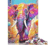 Puzzle vintage a forma di elefante colorato, decorazione unica per la casa, puzzle di cartone premium per adulti e adolescenti, 1000 pezzi (75x50 cm)