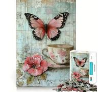Puzzle vintage a forma di farfalla in tazza da tè,1000 pezzi,gioco di costruzione Focus,incastro perfetto,attività gratificante per le giornate di pioggia (50x75cm)