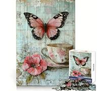 Puzzle vintage a forma di farfalla in tazza da tè, 1000 pezzi, per adulti, ideale per concentrazione, relax e svago, con taglio liscio e grazioso, un regalo perfetto (38x26cm)