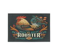 Puzzle vintage a forma di gallo floreale verde scuro per adulti con lettere sul retro, puzzle da 1000 pezzi per la famiglia, 75 x 40 cm