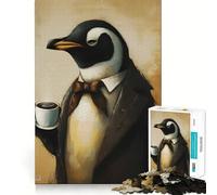 Puzzle vintage a forma di pinguino con motivo caffè,1000 pezzi,gioco per lo sviluppo delle capacità cognitive,superficie liscia e priva di sbavature,rilassante attività di gruppo al chiuso (38x26cm)