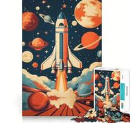 Puzzle vintage a forma di razzo per ragazzi, 1000 pezzi, immagine di richiamo, divertente e rilassante, decorazione murale con ritagli chiari (38x52cm)