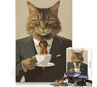 Puzzle vintage "Cat Morning Coffee" da 1000 pezzi per adolescenti, ideale per il benessere mentale, per momenti di relax e relax, un regalo perfetto e sentito (50x75cm)