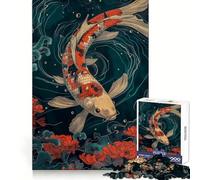 Puzzle vintage con carpe koi da 1000 pezzi per adolescenti, ideale per migliorare la memoria, per un divertimento rilassante, con taglio laser e un regalo speciale (50x75cm)