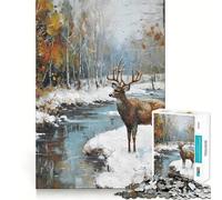 Puzzle vintage con cervo,1000 pezzi,gioco di concentrazione mentale,design a incastro preciso,sfida interattiva per il cervello per la casa (38x26cm)