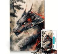 Puzzle vintage con drago inchiostrato da 1000 pezzi per adolescenti,stimola la mente,divertente,senza spazi vuoti,incastro perfetto,piacevole svago per interni accoglienti (38x26cm)