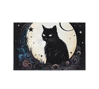 Puzzle vintage con gatto luna, nero, gioco per la casa, opera d'arte da parete, puzzle sfida, per adulti, 500 pezzi