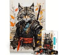 Puzzle vintage con gatto samurai per ragazzi, 1000 pezzi, sfida mentale, divertimento rilassante, taglio preciso, regalo festivo (38x26cm)