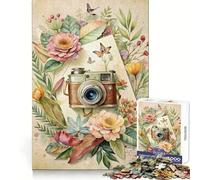 Puzzle vintage con macchina fotografica e decorazioni floreali ad acquerello, 1000 pezzi, divertimento intellettuale e rilassante, ideale come regalo invernale per ragazzi (50x75cm)