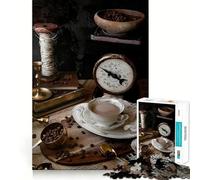 Puzzle vintage con natura morta e caffè,1000 pezzi,gioco per lo sviluppo delle capacità cognitive,superficie liscia e priva di sbavature,rilassante attività di gruppo al chiuso (50x75cm)