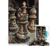 Puzzle vintage con pezzi degli scacchi,1000 pezzi,divertente gioco di squadra,tecnologia di taglio laser avanzata,giocattolo per interni,ideale per le vacanze (50x75cm)