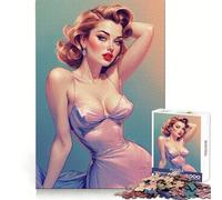 Puzzle vintage con pin-up bionda in posa per adolescenti, 1000 pezzi, stimolante per la mente, passatempo rilassante, bordi uniformi, regalo memorabile (50x75cm)