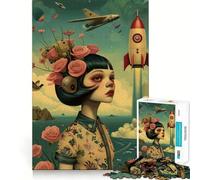 Puzzle vintage con simpatica bambola spaziale,1000 pezzi,gioco interattivo Think Boost,incastro perfetto,nessun pezzo si stacca,sfida cerebrale per la casa (38x52cm)