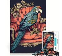 Puzzle vintage da 1000 pezzi con divano rosso pappagallo per adolescenti, ideale per migliorare la memoria, senza stress, con design e assemblaggio rilassanti, un regalo speciale (38x52cm)