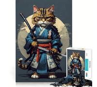Puzzle vintage da 1000 pezzi con gatto samurai, ideale per adulti, stimola la creatività, perfetto per attività domestiche, con taglio liscio e sorpresa natalizia (38x26cm)