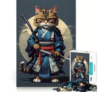 Puzzle vintage da 1000 pezzi con gatto samurai, ideale per adulti, un gioco di logica e divertimento rilassante, con bordi precisi e un regalo perfetto (50x75cm)