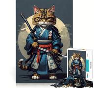 Puzzle vintage da 1000 pezzi con gatto samurai per adolescenti, ideale per rafforzare la memoria, per un divertimento rilassante e di qualità (38x52cm) Regalo perfetto