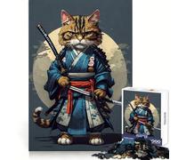 Puzzle vintage da 1000 pezzi con gatto samurai per adolescenti, ideale per rafforzare la memoria, per un divertimento rilassante e di qualità (38x52cm) Regalo perfetto