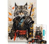 Puzzle vintage da 1000 pezzi con gatto samurai per adulti e ragazzi Ricorda, costruisci lentamente, divertiti, ritaglio preciso, opera d'arte da collezione (38x52cm)