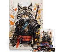 Puzzle vintage da 1000 pezzi con gatto samurai per adulti e ragazzi Ricorda, costruisci lentamente, divertiti, ritaglio preciso, opera d'arte da collezione (38x52cm)