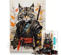 Puzzle vintage da 1000 pezzi con gatto samurai per ragazzi, gioco di logica, divertente e silenzioso, taglio liscio, regalo perfetto (50x75cm)