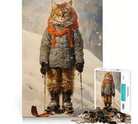 Puzzle vintage da 1000 pezzi con gatto turista sugli sci e adolescenti,gioco di memoria,incastro perfetto,nessun pezzo che si stacca,gioco per allenare la mente,ideale per i viaggi,regalo perfetto