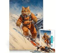 Puzzle vintage del gatto sciatore per ragazzi, 1000 pezzi, gioco di logica, passatempo per la casa, taglio preciso, regalo per le festività 38x52cm