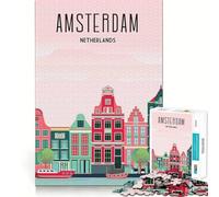 Puzzle vintage di Amsterdam da 1000 pezzi,divertente rompicapo cognitivo,con pezzi ad incastro perfetti,regalo di compleanno (50x75cm)