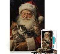 Puzzle vintage di Babbo Natale e gatti,1000 pezzi,gioco di abilità mentale,incastro stabile,parti che non si spostano,passatempo divertente per i lunghi weekend (50x75cm)