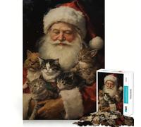 Puzzle vintage di Babbo Natale e gatti,1000 pezzi,per ragazzi,stimola la mente,divertimento,zero spazi vuoti,incastro perfetto,piacevole svago per interni accoglienti (38x26cm)