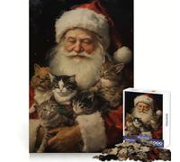 Puzzle vintage di Babbo Natale e gatti da 1000 pezzi per adolescenti, esercizio mentale, svago rilassante, bordi definiti, regalo di Natale (38x26cm)