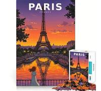 Puzzle vintage di Parigi con skyline e Torre Eiffel in stile anime,1000 pezzi,divertente da giocare,senza sbavature,con tagli precisi,portatile,ideale per i viaggi (38x52cm)