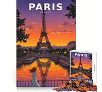 Puzzle vintage di Parigi con skyline e Torre Eiffel in stile anime, 1000 pezzi, per adulti, trasparente, rilassante, ideale per i momenti di svago, comodo e premuroso (38x52cm)