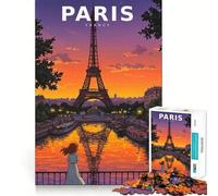 Puzzle vintage di Parigi con skyline e Torre Eiffel in stile anime per ragazzi,1000 pezzi,gioco stimolante per la mente,montaggio sicuro e attività di gruppo per i propri cari (38x26cm)