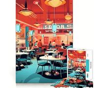 Puzzle Vintage Diner per adulti da 1000 pezzi,gioco di intrattenimento mentale con tecnologia di taglio laser avanzata,sfida divertente per ingannare il tempo (38x26cm)