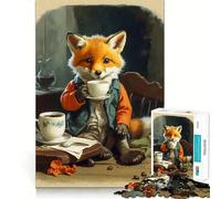 Puzzle Vintage Fox Cub Coffee da 1000 pezzi,gioco per lo sviluppo delle capacità cognitive,superficie liscia e priva di sbavature,rilassante attività di gruppo al chiuso (38x26cm)