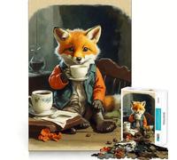 Puzzle Vintage Fox Cub Coffee da 1000 pezzi per ragazzi,gioco di memoria,divertente,pulito,senza soluzione di continuità,rilassante,attività di gruppo al chiuso (38x52cm)