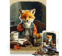 Puzzle Vintage Fox Cub Coffee da 1000 pezzi, sfida di pensiero, accogliente relax, taglio preciso, regalo perfetto (38x26cm)
