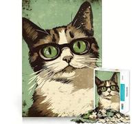 Puzzle vintage "Gatto con gli occhiali" da 1000 pezzi,gioco di memoria,taglio di alta precisione,sfida interattiva per la mente,ideale per la casa (38x26cm)