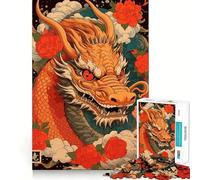Puzzle vintage giapponese con drago,1000 pezzi,per adolescenti,stimola la mente,divertimento,zero spazi vuoti,incastro perfetto,piacevole svago per interni accoglienti (38x26cm)