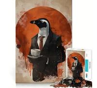 Puzzle vintage Penguin Coffee da 1000 pezzi per adulti, gioco di logica, rilassante e divertente, taglio perfetto, regalo elegante (38x52cm)